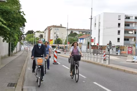 Philippe SAUREL a mis en service la piste cyclable temporaire réalisée sur la Voie Domitienne à Montpellier