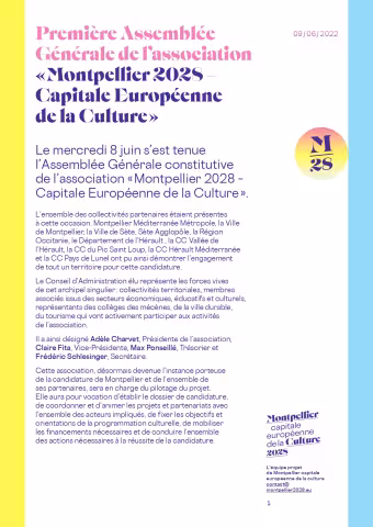 Première Assemblée Générale de l'association "Montpellier 2028 - Capitale Européenne de la Culture"