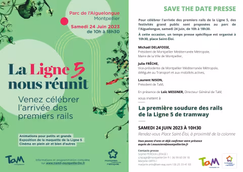 SAVE THE DATE - Première soudure des rails de la Ligne 5 de tramway, samedi 24 juin à 10h30