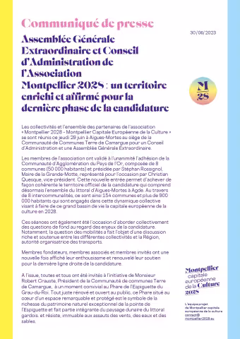 Assemblée Générale Extraordinaire et Conseil d’Administration de l’Association Montpellier 2028 : un territoire enrichi et affirmé pour la dernière phase de la candidature